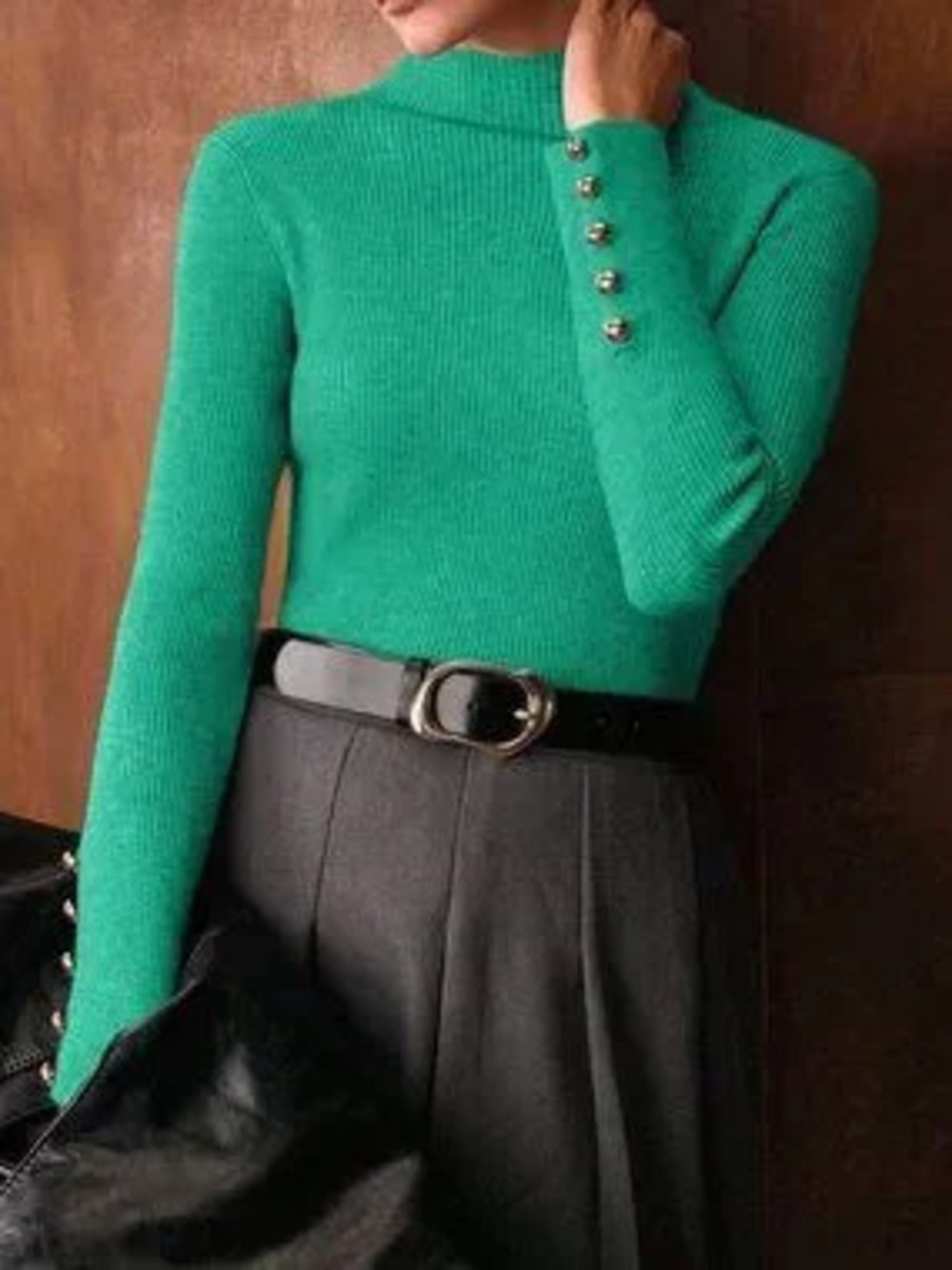 ZARA Blue Casual Women's Minimalist Metal Button Decor Sweater